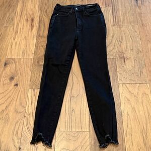 Judy Blue Black High Waisted Skinny Jeans Raw Frayed Hem JB88551 Size 5/27